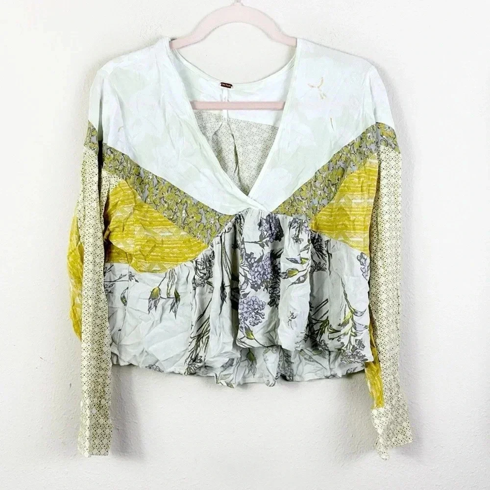 Free People Aloha State of Mind Floral Top Peasant Boho Blouse size XS